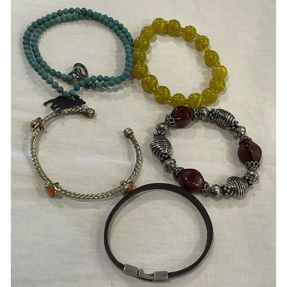 Set Of 5 Bracelets Women's Multicolor Beads Leather Metal‎ Ornate Round Variety